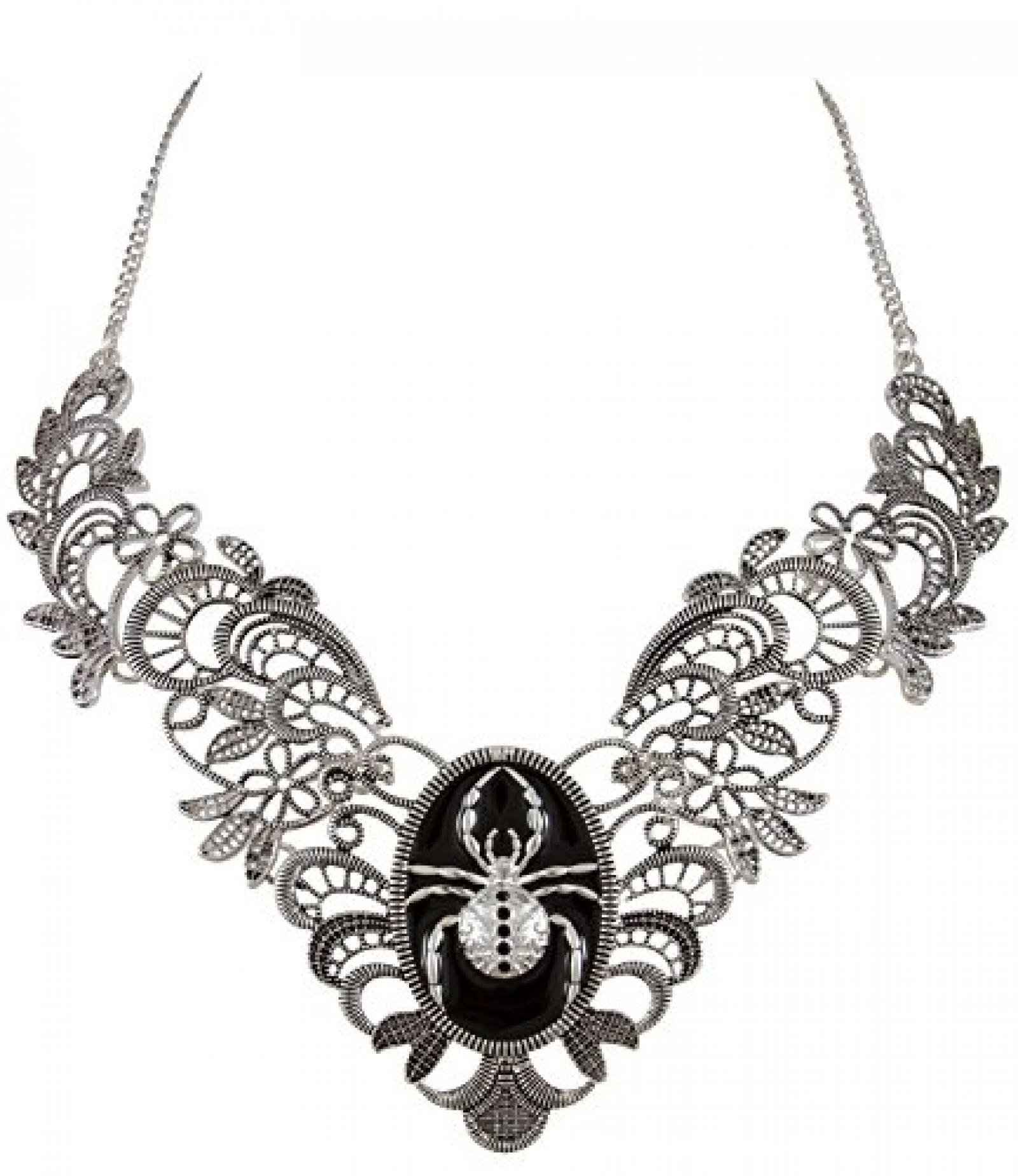 SIX "Halloween" silberne Statement Kette, Spitze, Spinne (388-192) 